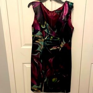 CONNECTED APPAREL Sz 16 Colorful Front Ruched Printed satiny Dress GUC B71A